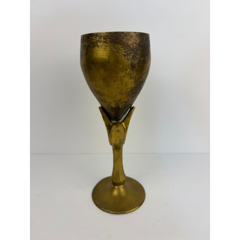 Vintage Penco Industries Brass Bird Chalice Goblet Made in India Patina Decor